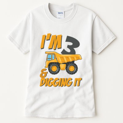I Am 3 And Digging It Three 3yr 3th Birthday Construction Boy 3 Years Old Tall T-Shirt