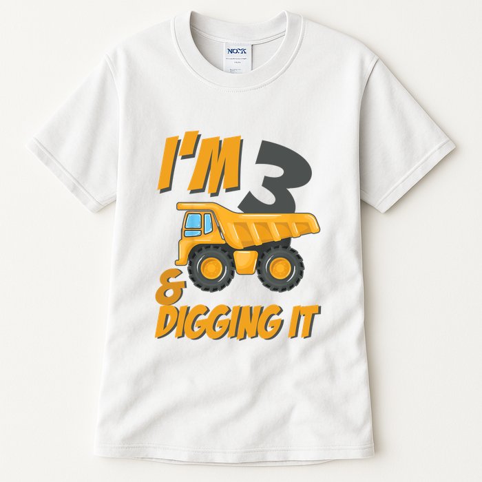 I Am 3 And Digging It Three 3yr 3th Birthday Construction Boy 3 Years Old Tall T-Shirt