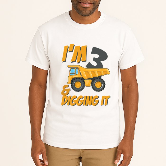 I Am 3 And Digging It Three 3yr 3th Birthday Construction Boy 3 Years Old Tall T-Shirt