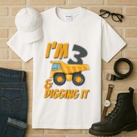 I Am 3 And Digging It Three 3yr 3th Birthday Construction Boy 3 Years Old Tall T-Shirt