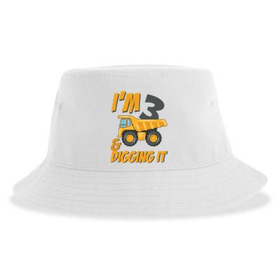 I Am 3 And Digging It Three 3yr 3th Birthday Construction Boy 3 Years Old Sustainable Bucket Hat