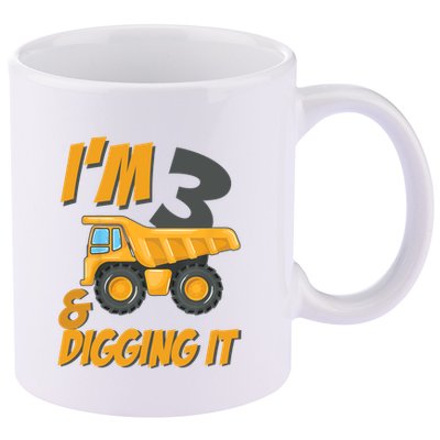 I Am 3 And Digging It Three 3yr 3th Birthday Construction Boy 3 Years Old 11oz C Handle Ceramic Mug