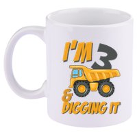 I Am 3 And Digging It Three 3yr 3th Birthday Construction Boy 3 Years Old 11oz C Handle Ceramic Mug
