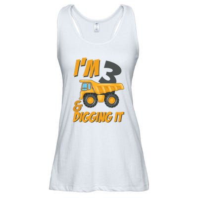 I Am 3 And Digging It Three 3yr 3th Birthday Construction Boy 3 Years Old Ladies Essential Flowy Tank