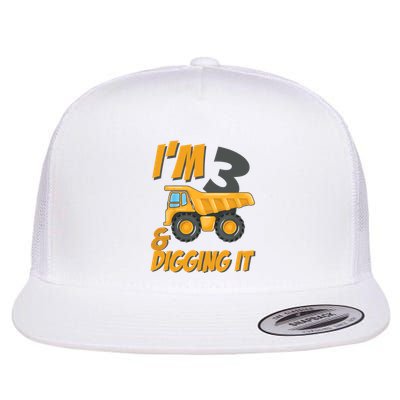 I Am 3 And Digging It Three 3yr 3th Birthday Construction Boy 3 Years Old Flatbill Hat