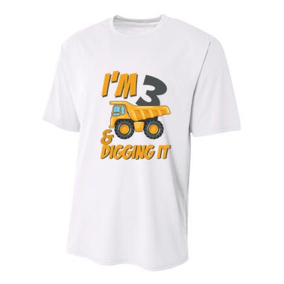 I Am 3 And Digging It Three 3yr 3th Birthday Construction Boy 3 Years Old Youth Performance Sprint T-Shirt