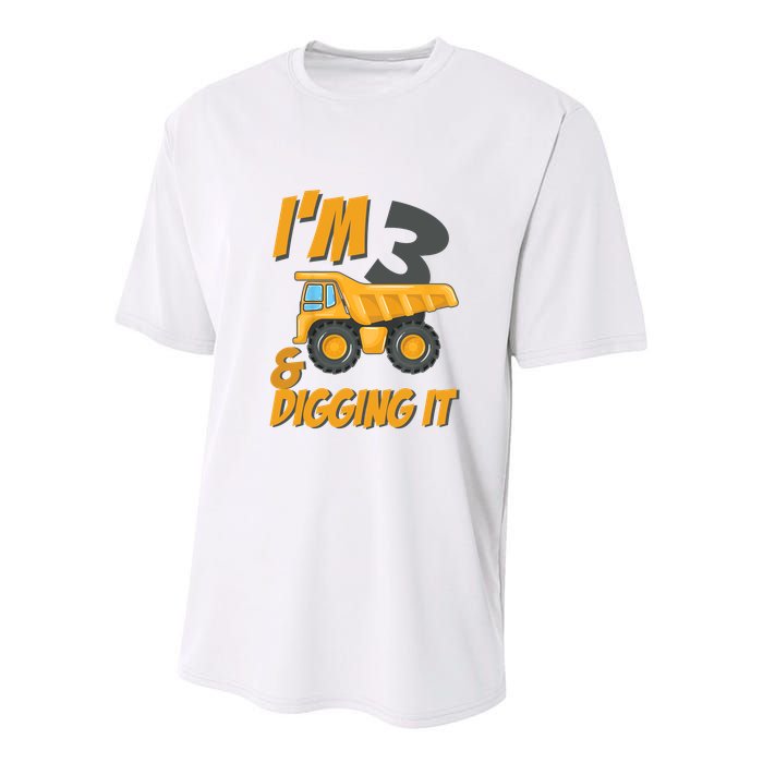 I Am 3 And Digging It Three 3yr 3th Birthday Construction Boy 3 Years Old Youth Performance Sprint T-Shirt