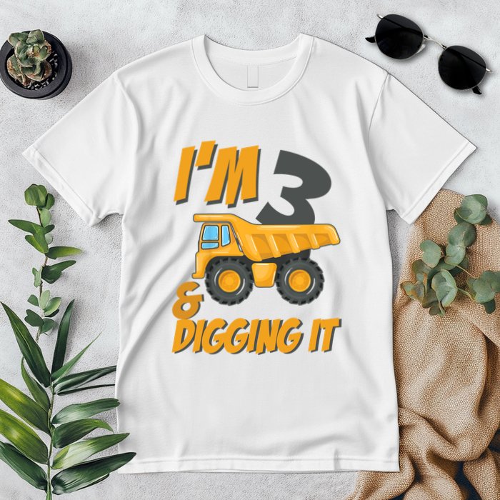 I Am 3 And Digging It Three 3yr 3th Birthday Construction Boy 3 Years Old Premium T-Shirt