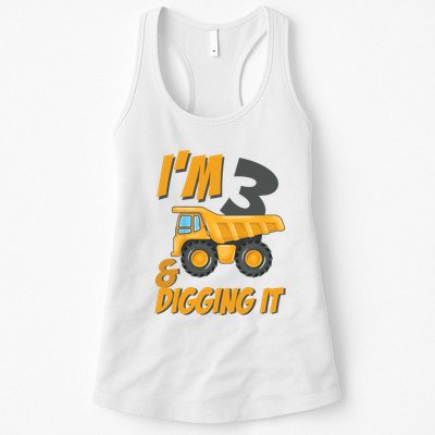 I Am 3 And Digging It Three 3yr 3th Birthday Construction Boy 3 Years Old Womens Tank Top