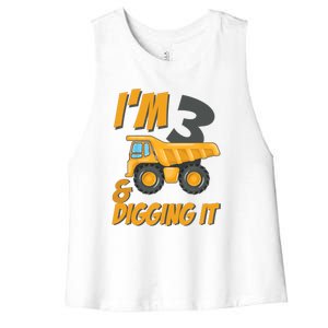 I Am 3 And Digging It Three 3yr 3th Birthday Construction Boy 3 Years Old Women's Racerback Cropped Tank