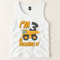I Am 3 And Digging It Three 3yr 3th Birthday Construction Boy 3 Years Old Tank Top
