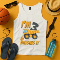 I Am 3 And Digging It Three 3yr 3th Birthday Construction Boy 3 Years Old Tank Top