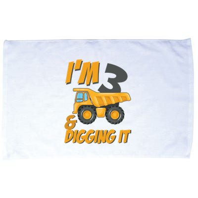 I Am 3 And Digging It Three 3yr 3th Birthday Construction Boy 3 Years Old Microfiber Hand Towel