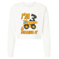 I Am 3 And Digging It Three 3yr 3th Birthday Construction Boy 3 Years Old Cropped Pullover Crew