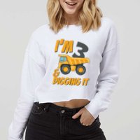 I Am 3 And Digging It Three 3yr 3th Birthday Construction Boy 3 Years Old Cropped Pullover Crew
