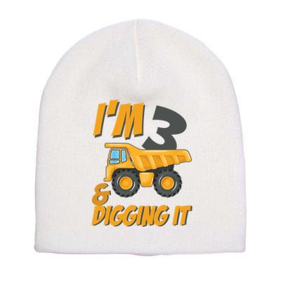 I Am 3 And Digging It Three 3yr 3th Birthday Construction Boy 3 Years Old Short Acrylic Beanie