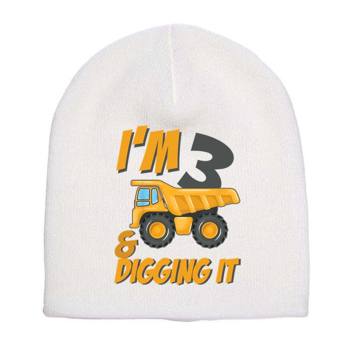 I Am 3 And Digging It Three 3yr 3th Birthday Construction Boy 3 Years Old Short Acrylic Beanie