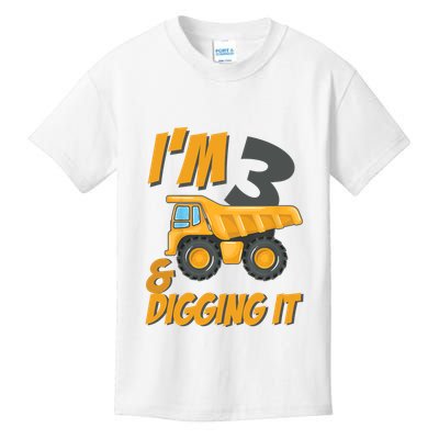 I Am 3 And Digging It Three 3yr 3th Birthday Construction Boy 3 Years Old Kids T-Shirt