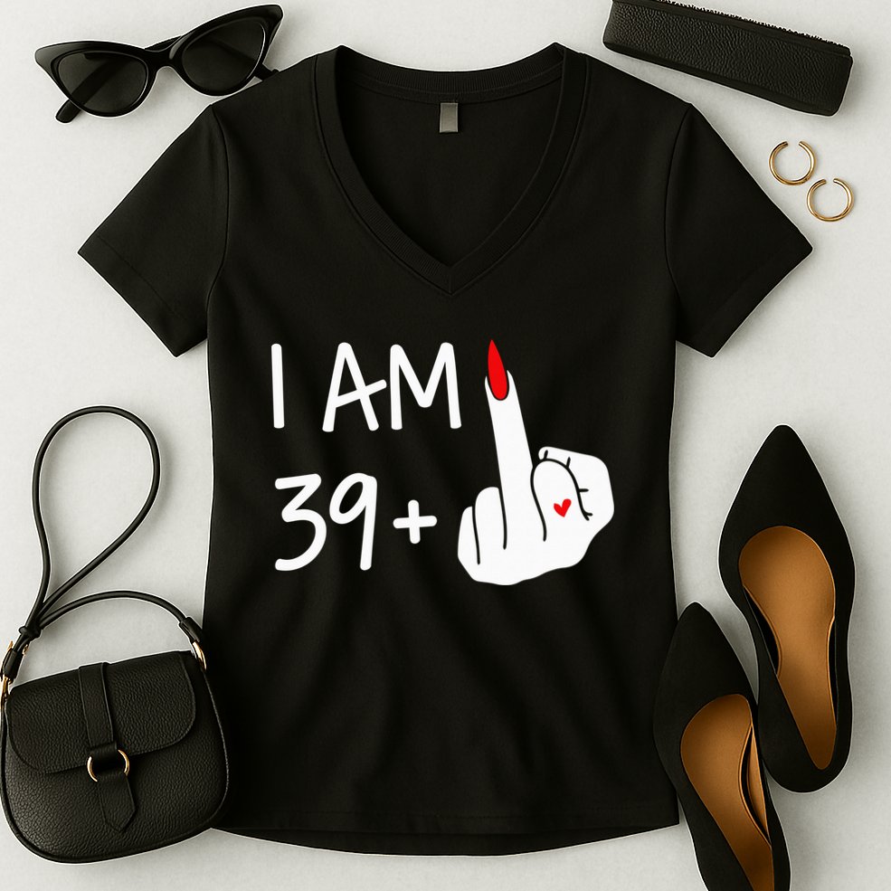 I Am 39 Plus 1 Middle Finger 40th Birthday Wo Mothers Day Women's V-Neck T-Shirt