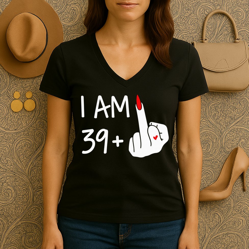 I Am 39 Plus 1 Middle Finger 40th Birthday Wo Mothers Day Women's V-Neck T-Shirt