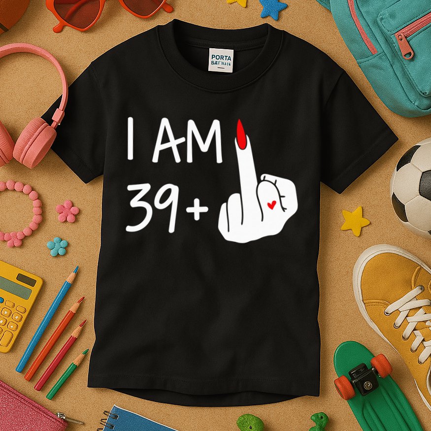 I Am 39 Plus 1 Middle Finger 40th Birthday Wo Mothers Day Kids T-Shirt