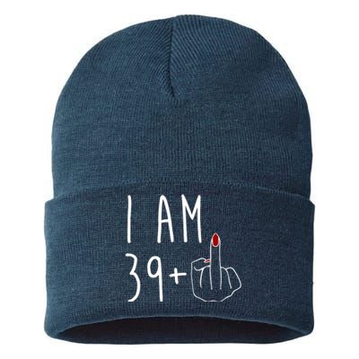 I Am 39 Plus Middle Finger Funny 40th Birthday Sustainable Knit Beanie