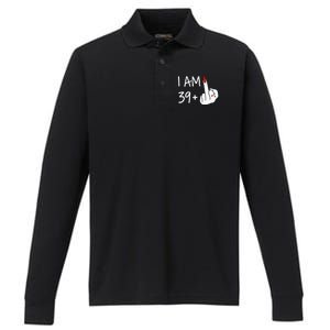 I Am 39 Plus 1 Middle Finger 40th Birthday Wo Mothers Day Performance Long Sleeve Polo