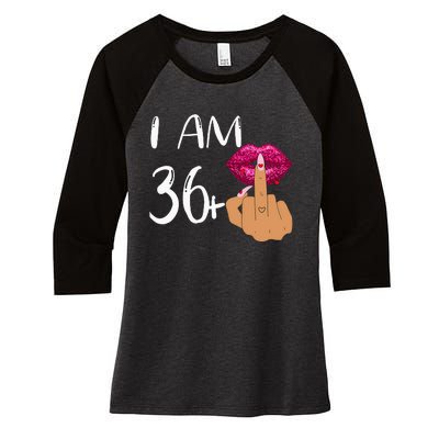 I Am 36 Plus 1 Middle Finger For A 37th Birthday Women's Tri-Blend 3/4-Sleeve Raglan Shirt