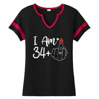 I Am 34 Plus 1 Middle Finger For A 35th Birthday For Women Ladies Halftime Notch Neck Tee