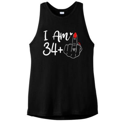 I Am 34 Plus 1 Middle Finger For A 35th Birthday For Women Ladies PosiCharge Tri-Blend Wicking Tank