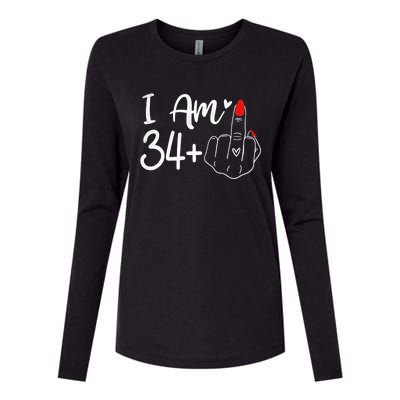 I Am 34 Plus 1 Middle Finger For A 35th Birthday For Women Womens Cotton Relaxed Long Sleeve T-Shirt