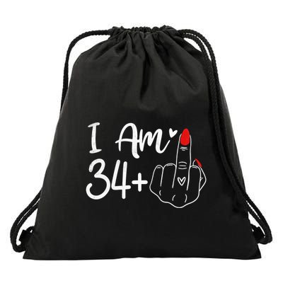 I Am 34 Plus 1 Middle Finger For A 35th Birthday For Women Drawstring Bag
