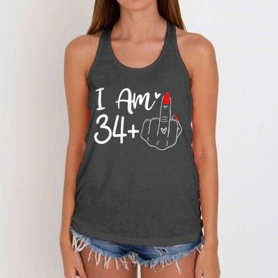 I Am 34 Plus 1 Middle Finger For A 35th Birthday For Women Women's Knotted Racerback Tank