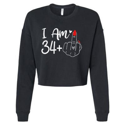 I Am 34 Plus 1 Middle Finger For A 35th Birthday For Women Cropped Pullover Crew