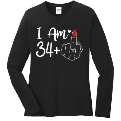 I Am 34 Plus 1 Middle Finger For A 35th Birthday For Women Ladies Long Sleeve Shirt