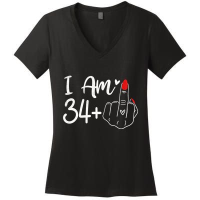 I Am 34 Plus 1 Middle Finger For A 35th Birthday For Women Women's V-Neck T-Shirt