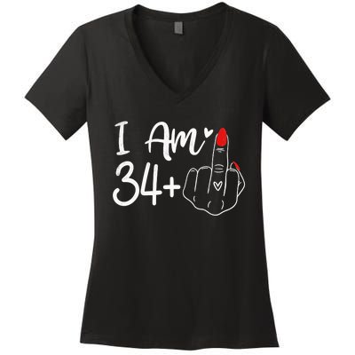 I Am 34 Plus 1 Middle Finger For A 35th Birthday For Women Women's V-Neck T-Shirt