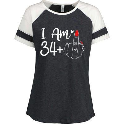 I Am 34 Plus 1 Middle Finger For A 35th Birthday For Women Enza Ladies Jersey Colorblock Tee