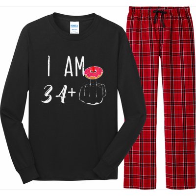 I Am 34 Plus 1 Middle Finger Donut For A 35th Birthday Long Sleeve Pajama Set