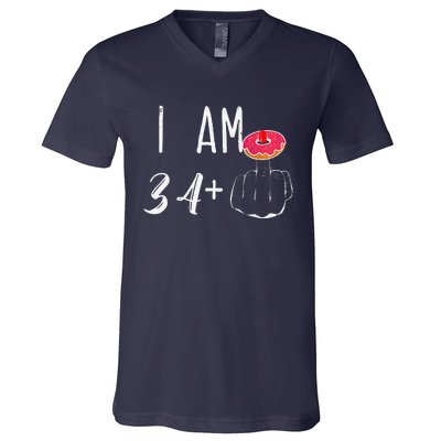 I Am 34 Plus 1 Middle Finger Donut For A 35th Birthday V-Neck T-Shirt