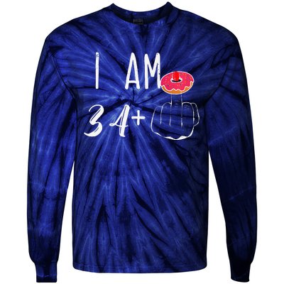 I Am 34 Plus 1 Middle Finger Donut For A 35th Birthday Tie-Dye Long Sleeve Shirt