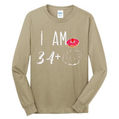 I Am 34 Plus 1 Middle Finger Donut For A 35th Birthday Tall Long Sleeve T-Shirt