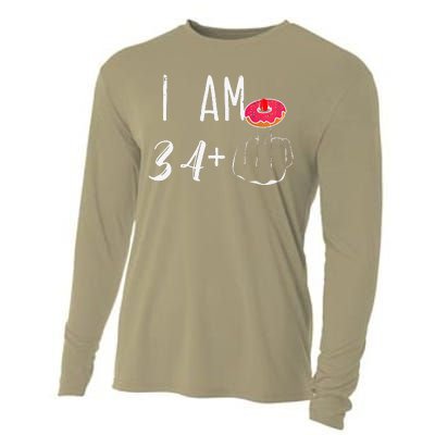 I Am 34 Plus 1 Middle Finger Donut For A 35th Birthday Cooling Performance Long Sleeve Crew