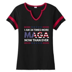 I Am 34 Times More Maga Now Than Ever | Trump Supporters Ladies Halftime Notch Neck Tee