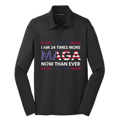 I Am 34 Times More Maga Now Than Ever | Trump Supporters Silk Touch Performance Long Sleeve Polo