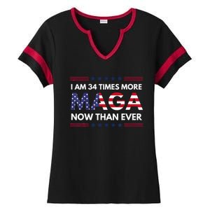 I Am 34 Times More Maga Now Than Ever Trump Supporters Ladies Halftime Notch Neck Tee