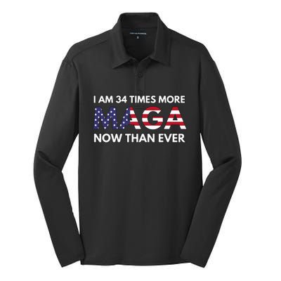 I Am 34 Times More Maga Now Than Ever Support Trump Silk Touch Performance Long Sleeve Polo