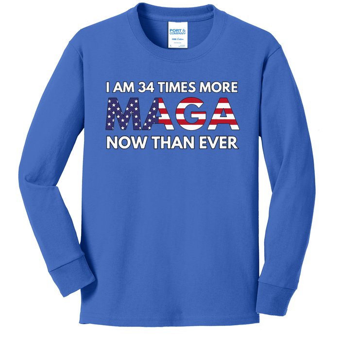 I Am 34 Times More Maga Now Than Ever Support Trump Kids Long Sleeve Shirt