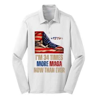 I Am 34 Times More Maga Now Than Ever 1776 Felon Trump Silk Touch Performance Long Sleeve Polo