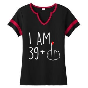 I Am 39 Plus 1 Middle Finger For A 40th Birthday Ladies Halftime Notch Neck Tee